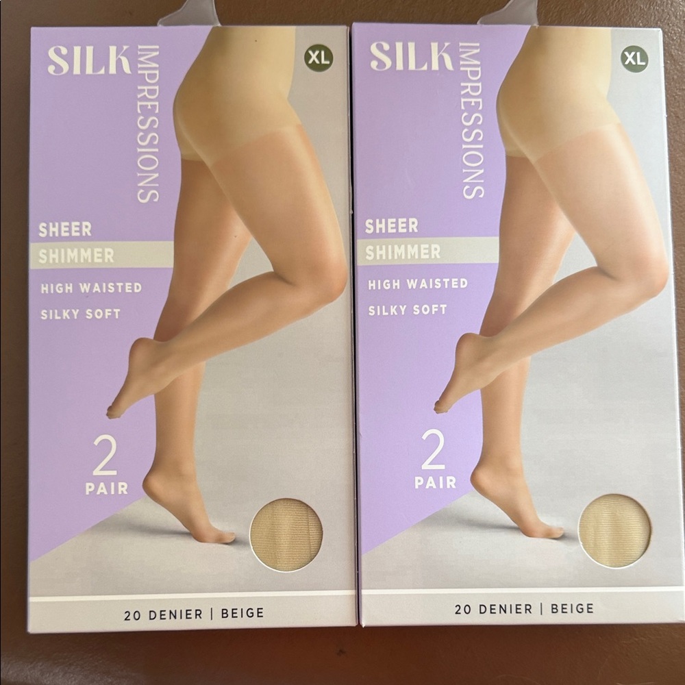 Impressions Beige Sheer Shimmer Tights - 4 pair